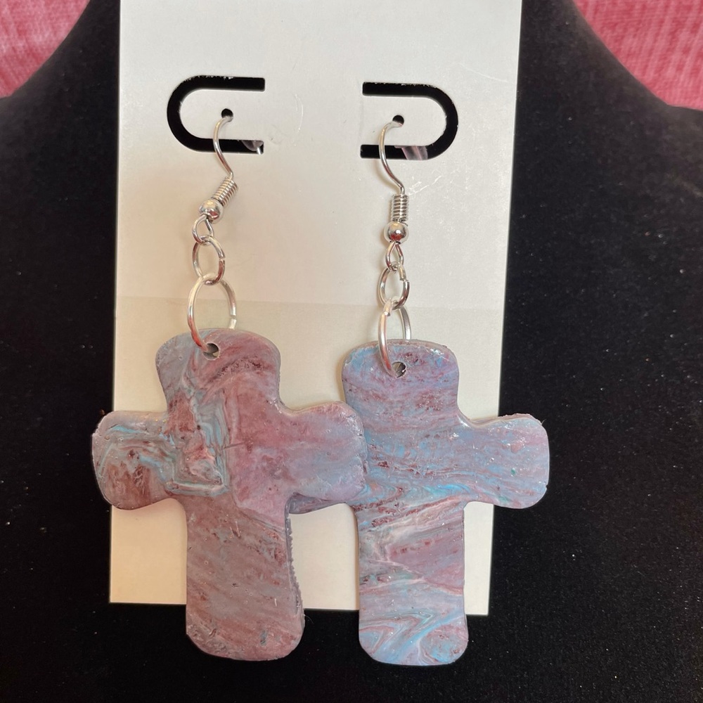 Polymer clay cross earrings